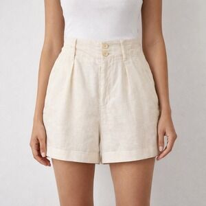 Alex Mill Ivory 100% Linen High Waisted Pleated Cuffed Shorts Size 0 Cream